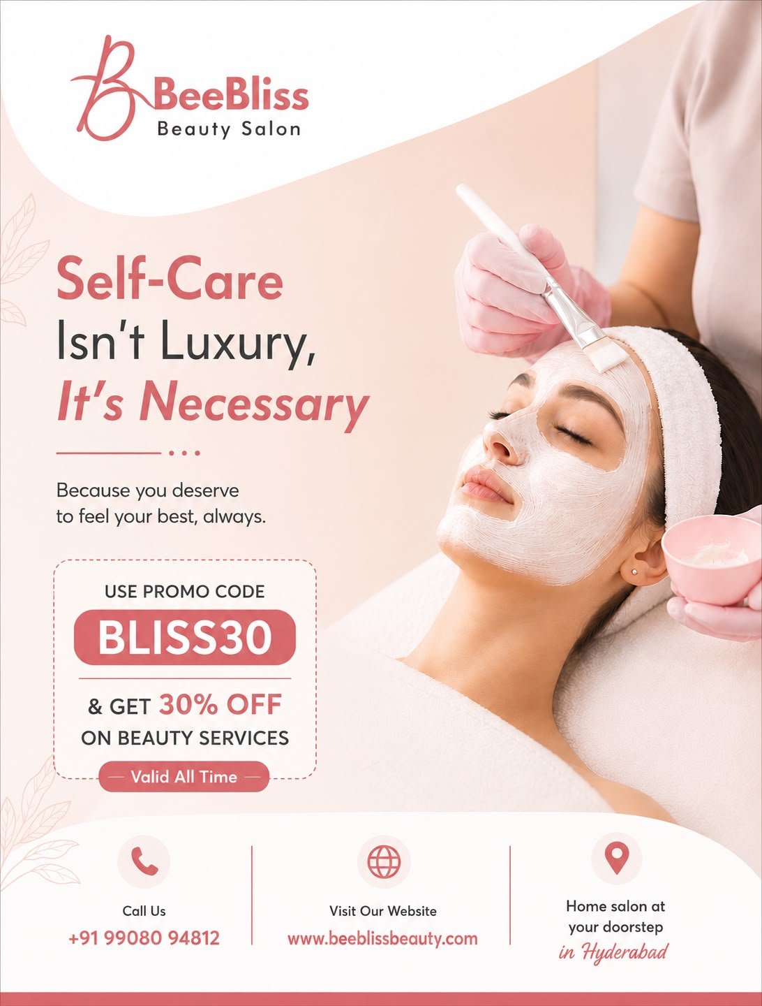 Beebliss Beauty special offer — doorstep beauty package promotion in Hyderabad
