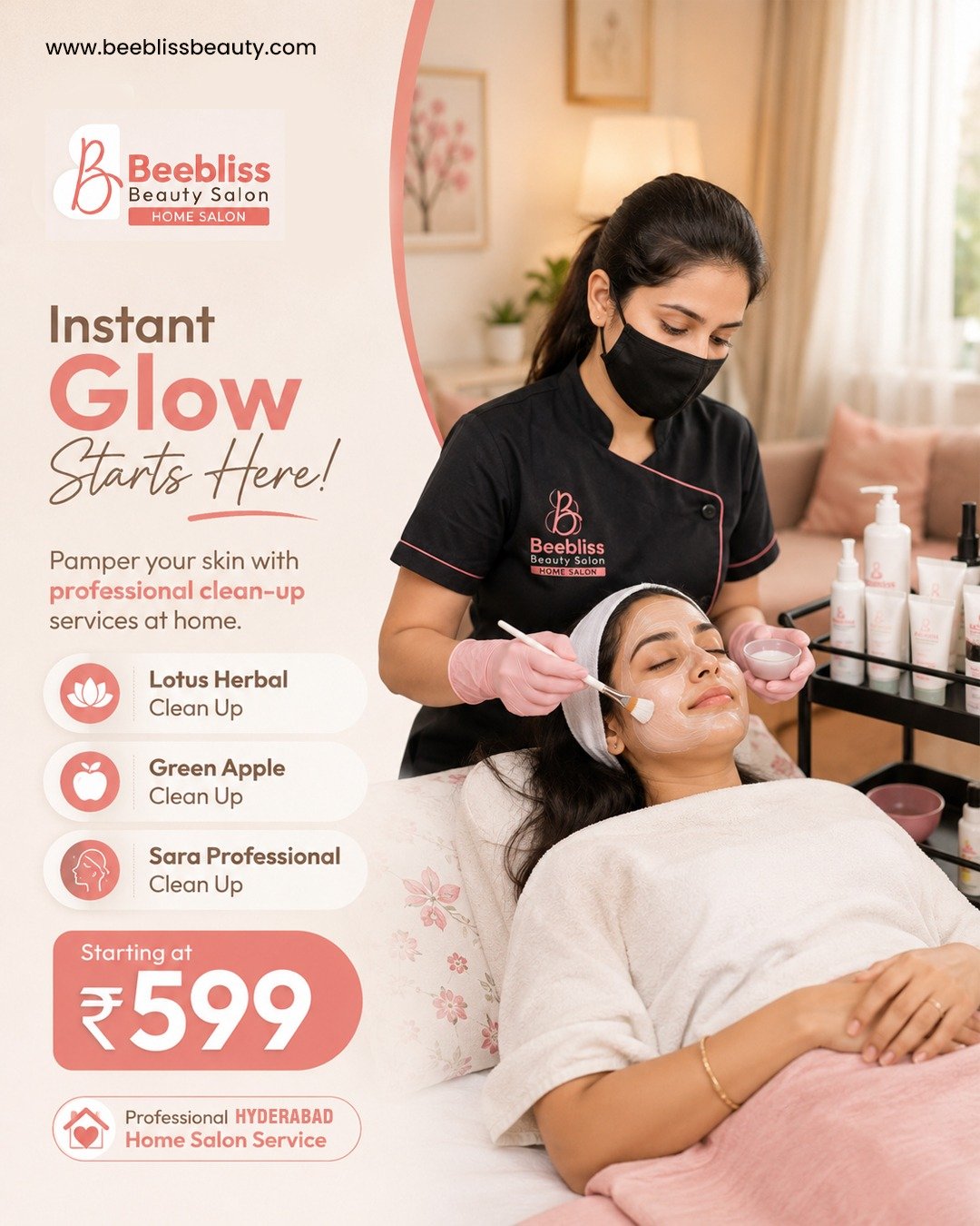 Beebliss Beauty special offer — doorstep beauty package promotion in Hyderabad